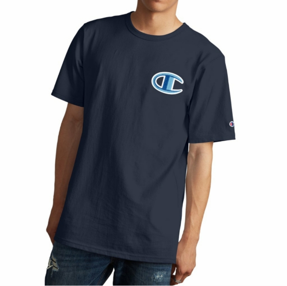 🆕Champion | Floss Stitch T-Shirt Mens Size Medium Navy Blue/Royal Blue/White